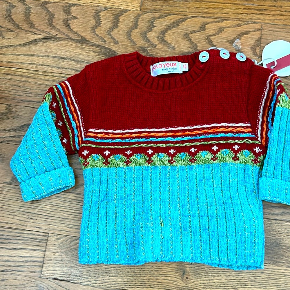 NWT clayeux French wool blend children’s sweater baby gender neutral